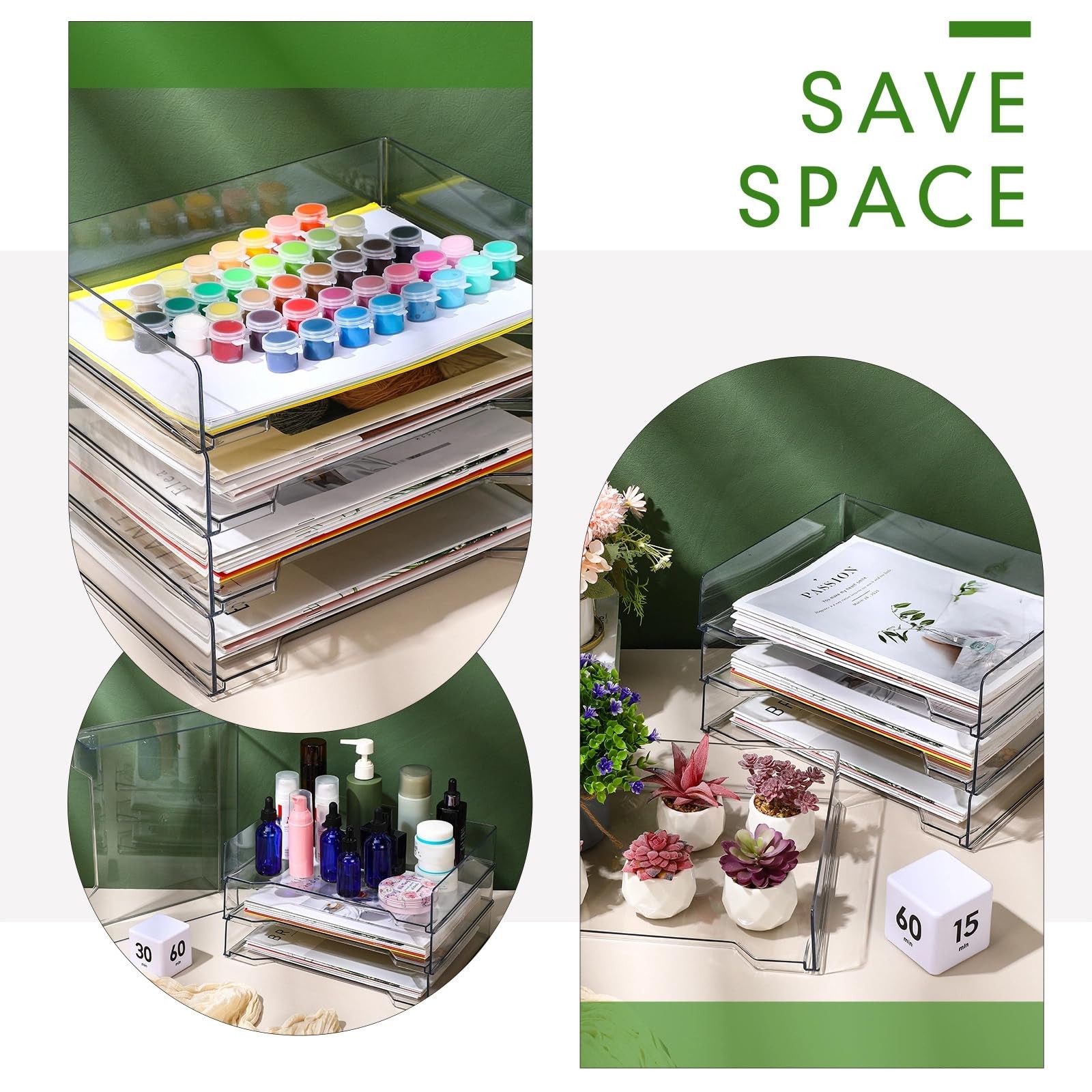 DoubleFill 4 Pcs Stackable Letter Tray Rectangular Plastic Desk Organizer 13 …