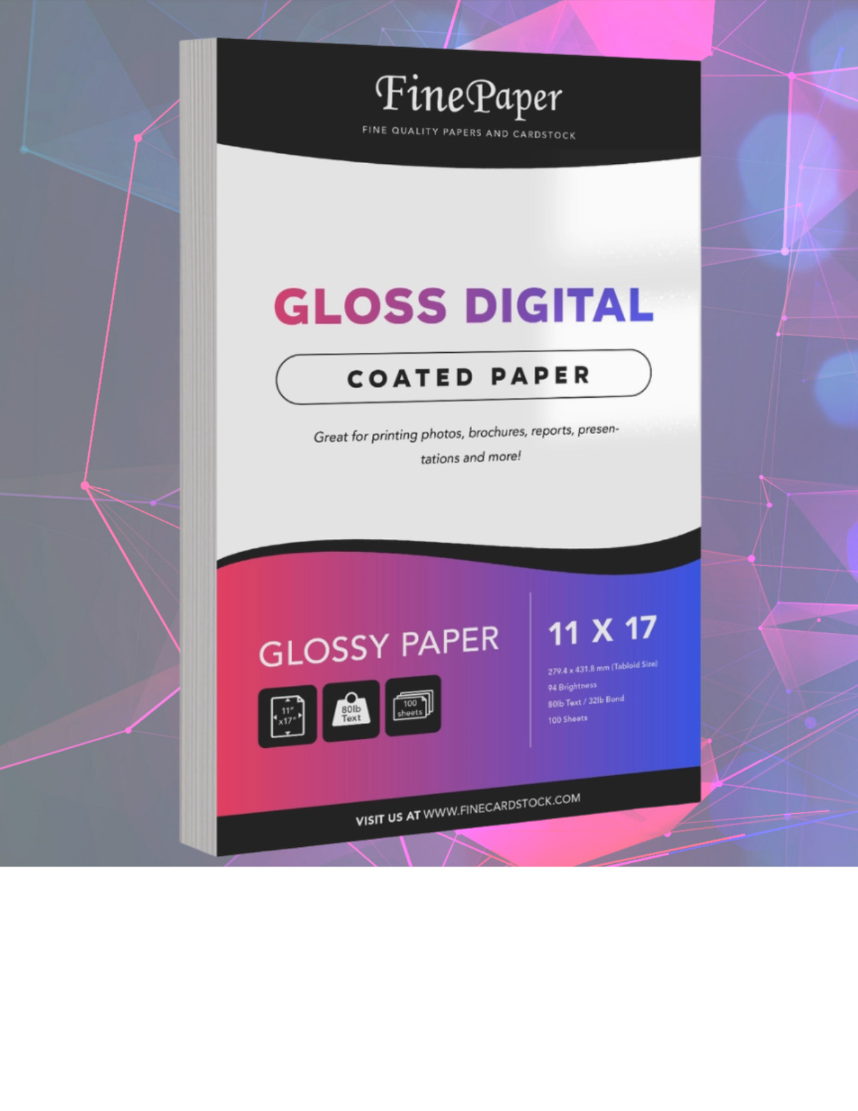 Double-Sided Glossy Digital Paper (C2S) 80lb – 11 x 17 – 100 Sheets-Fine Paper