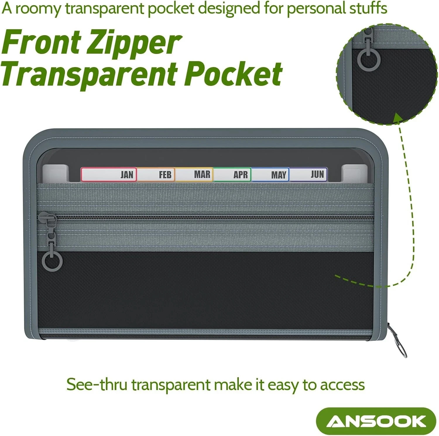 Ansook Coupon Receipt Organizer,13 Pockets Small Accordian File Grey