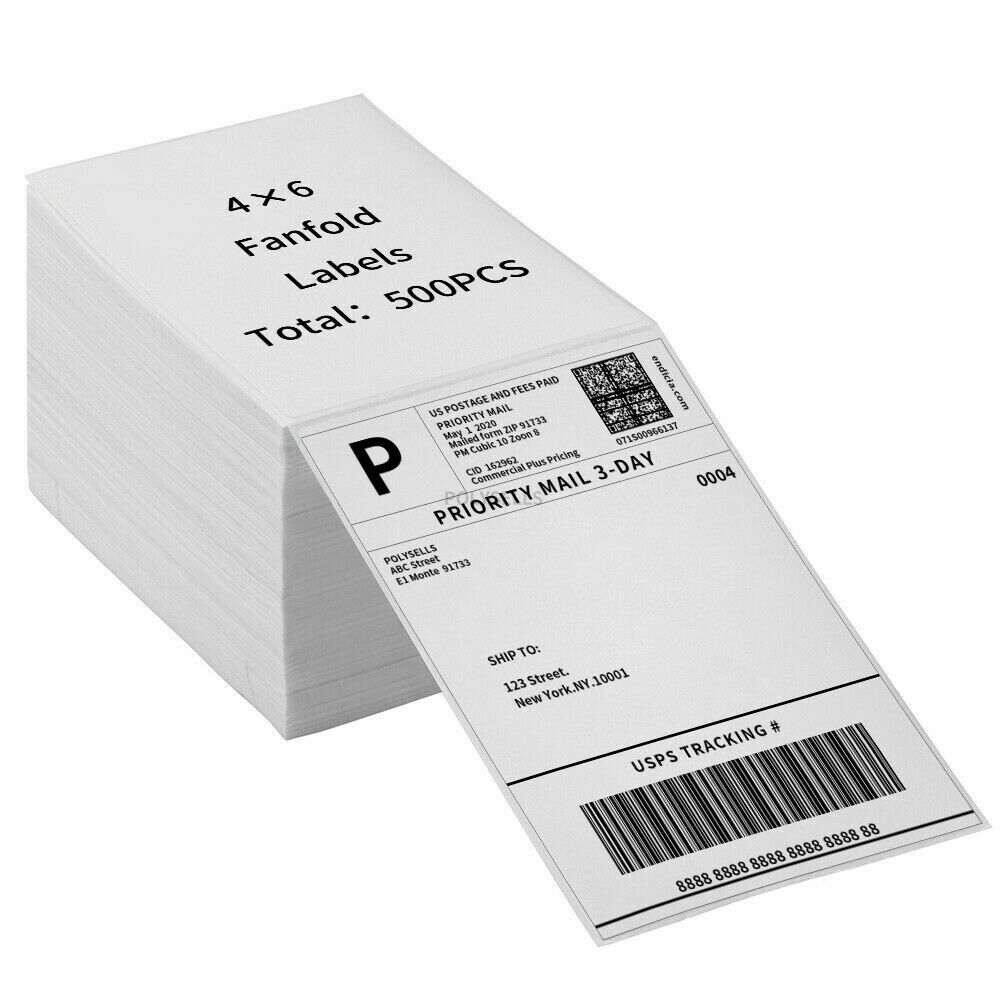 500 4″x6″ Fanfold Direct Thermal Shipping Labels for Zebra and Rollo Printers