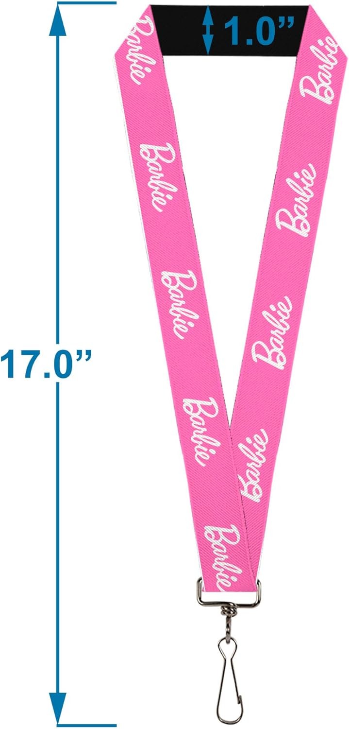 Buckle-Down Barbie Lanyard, Barbie Script Signature Logo Pink White, Elastic