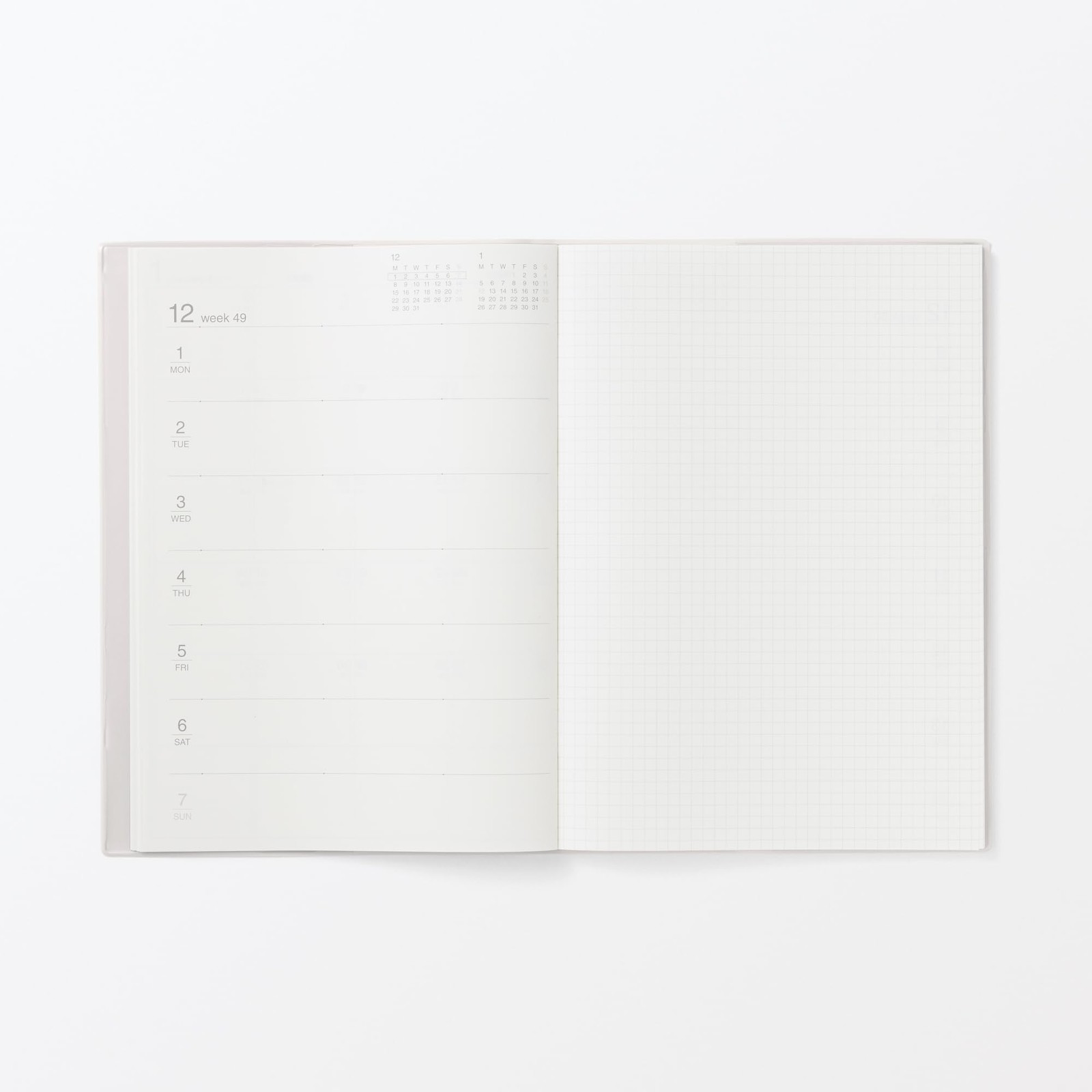 MUJI Planner 2026 Monthly/Weekly, Starting December 2025, B5, White Gray