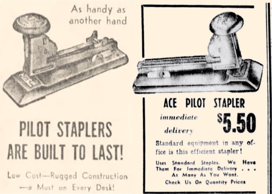 Vintage Ace Fastener Corp. Pilot Model 402 Chrome Desktop Stapler circa 1938