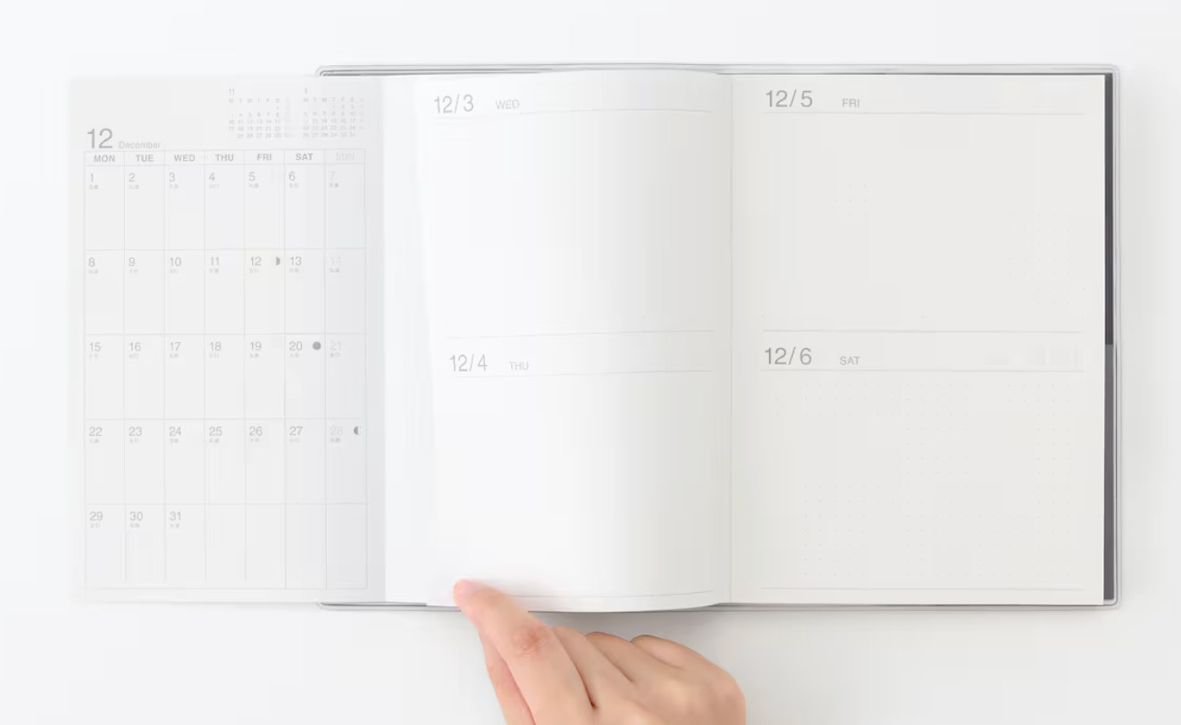 Muji 2026 Daily Monthly Planner from December 2025 Black B6 or A5