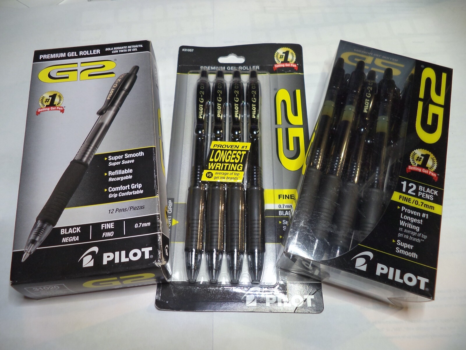 12 Pilot 💯 G-2 Retractable Gel Pens Fine Point 0.7 mm 07 Black INK 31020 31136