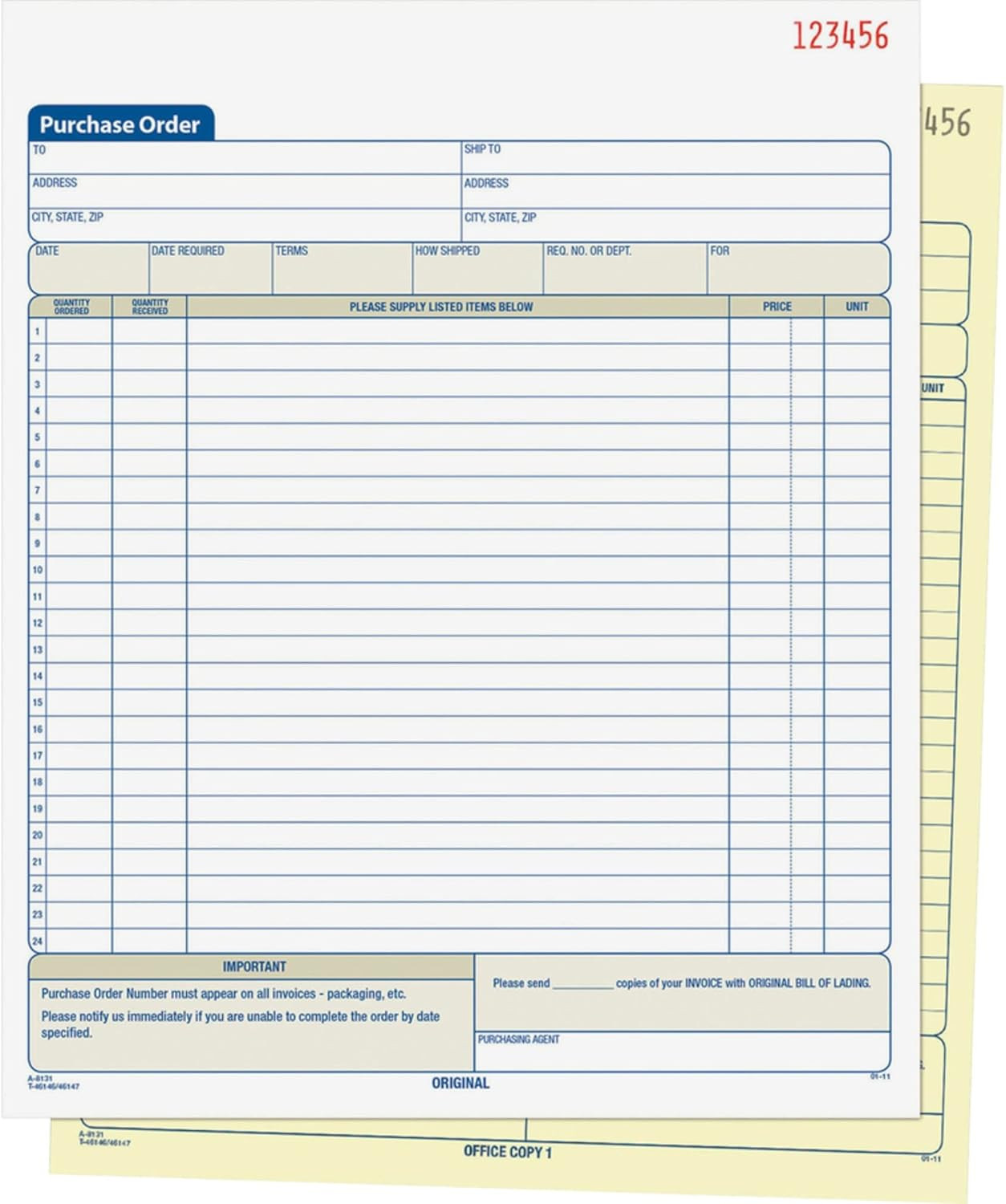 Purchase Order Book, Carbonless, White/Canary, 2-Part, 8-3/8 X 10-11/16 Inches,