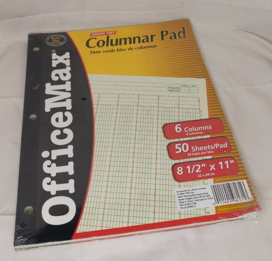 Office Max Green Tint Columnar Pads (2 Ct) 8.5″x11″ 6 Columns 50 Sheets/Pad~NEW!
