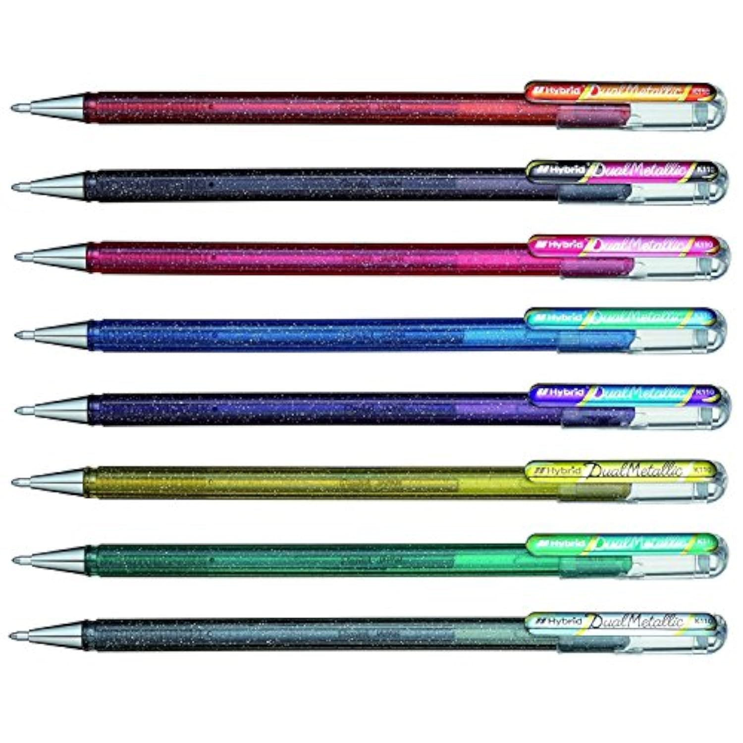 Pentel Hybrid Dual Metallic Liquid Gel Roller Pen Yk1108M Pack Of 8 Pens In 16
