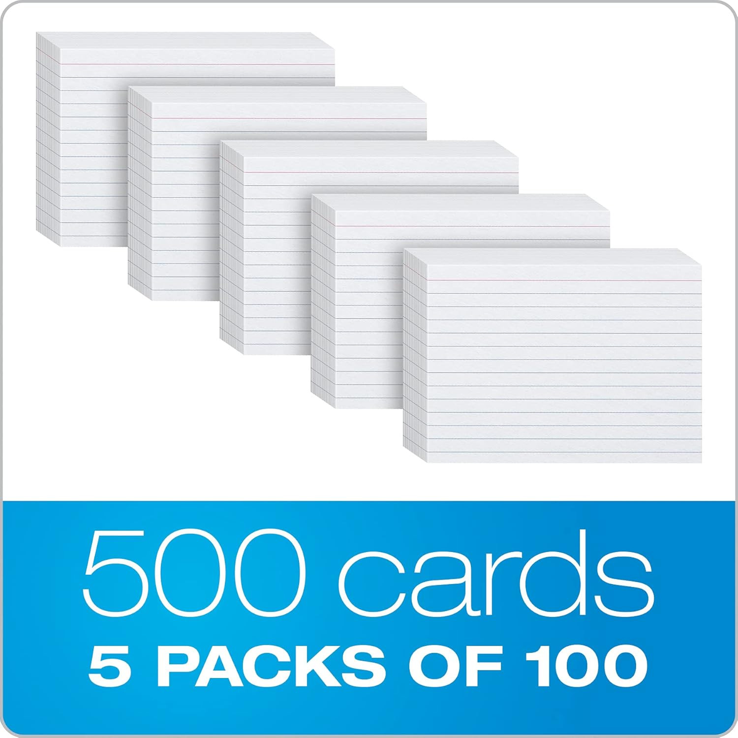Index Cards, 500 Pack, 4X6 Index Cards, Ruled on Front, Blank on Back, White, 5