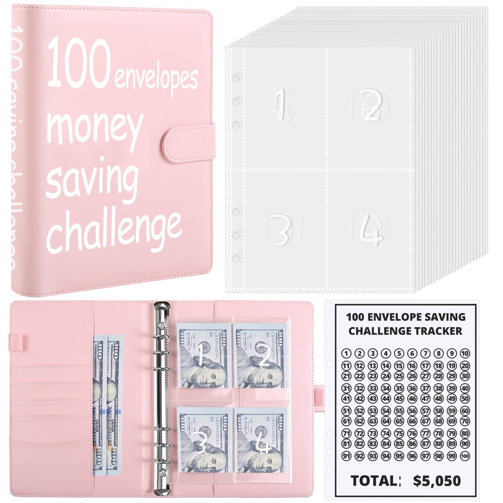 100 Envelopes Money Saving Challenge A5 Budget Binder Cash $5,050 Saver Book