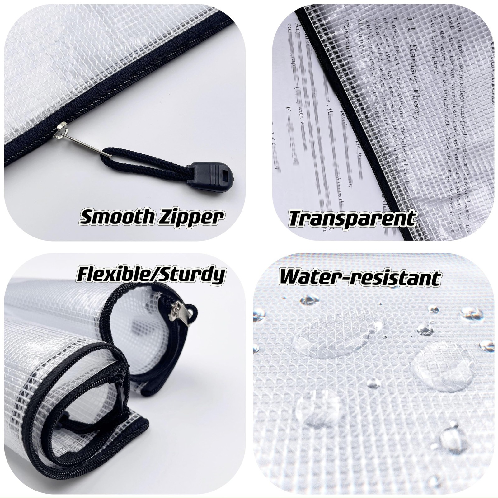 -24PCS-8 x 10″ inches-Mesh Zipper Pouch, Plastic Zip File Folders Puzzle Bags…