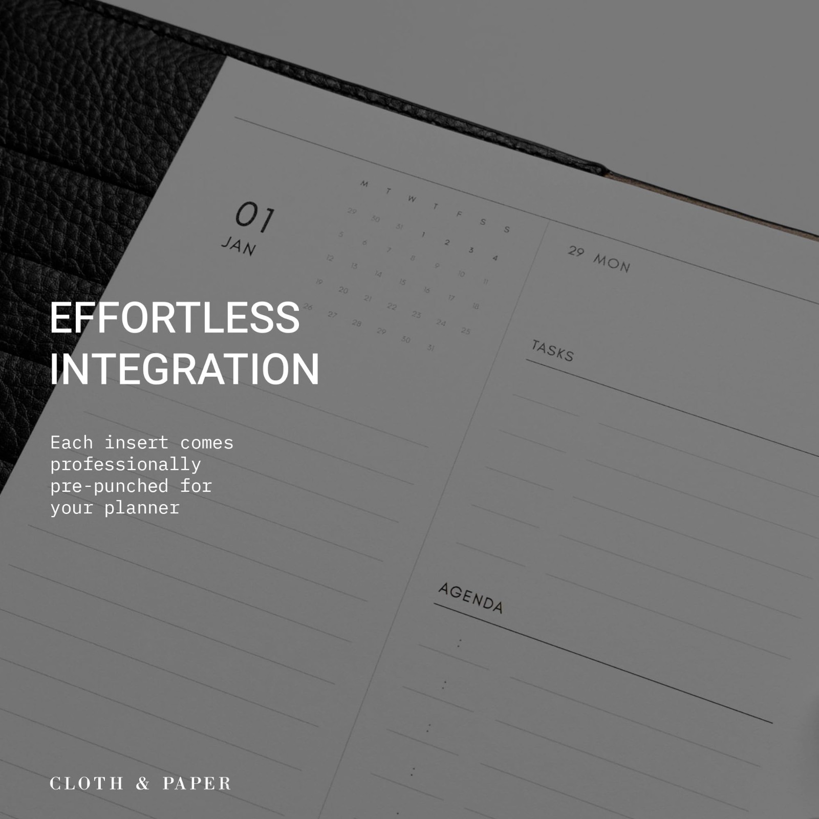 A5 2026 Daily Planner Inserts – 6 Ring Refills, 2 Days/Page, Minimalist Design,