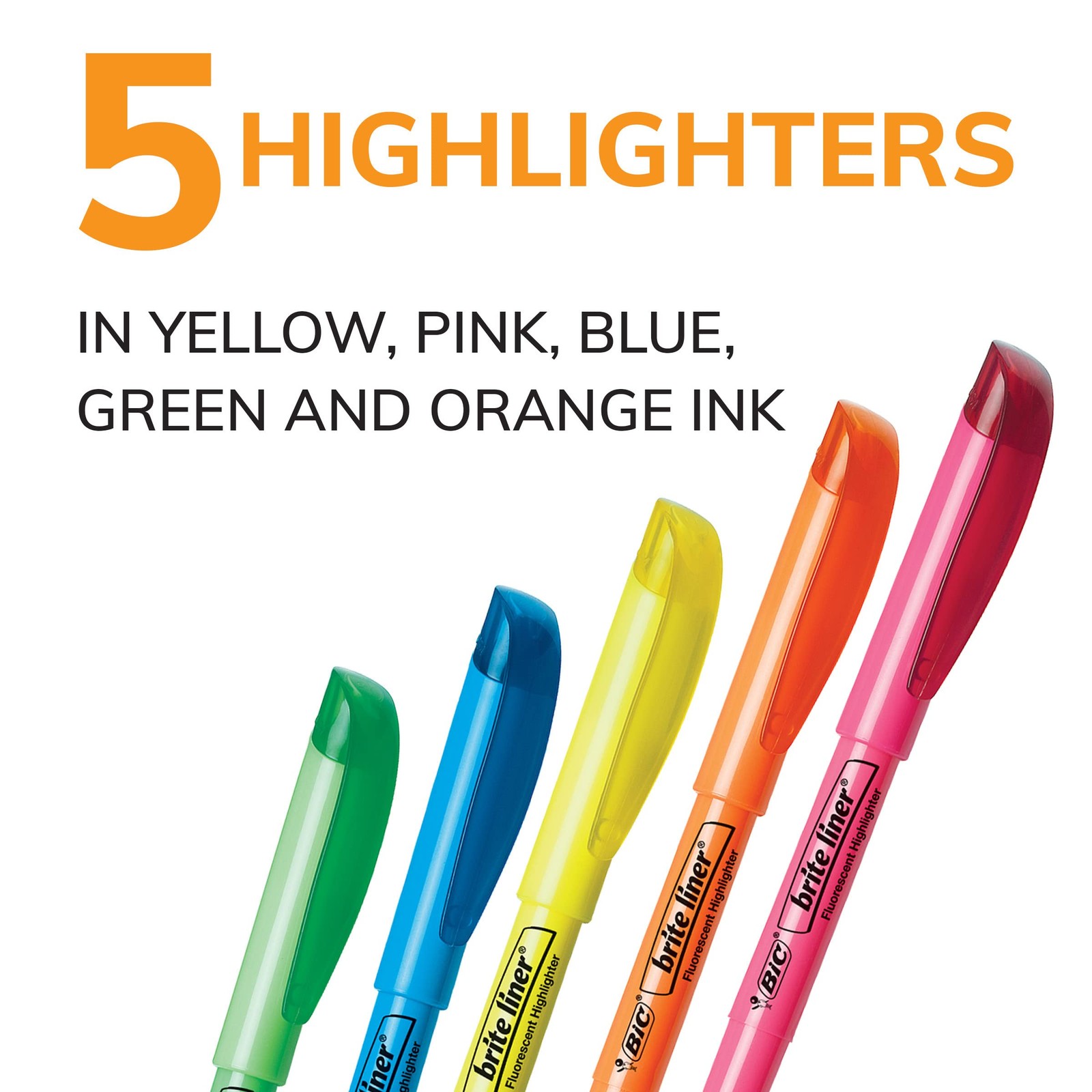 BIC Brite Liner Highlighters, Chisel 5 Count (Pack of 2), Assorted Colors