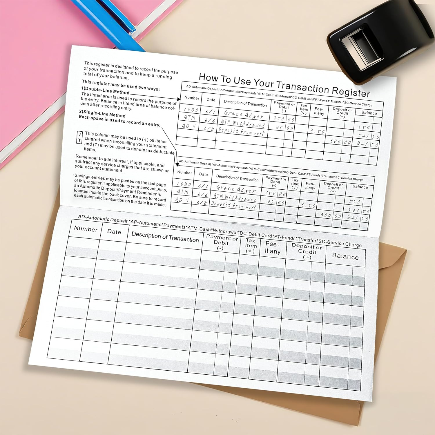 6″ x 3″ Blank Check Registers for Personal or Business Banking – Pack of 12