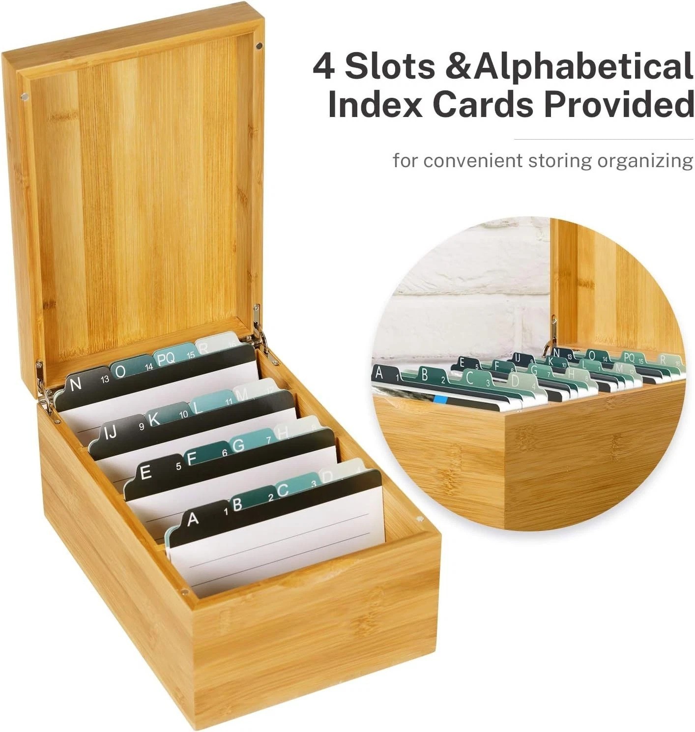 Index Card Holder, 4 x 6Inch Wooden Business Card Organizer for Desk with 3 D…