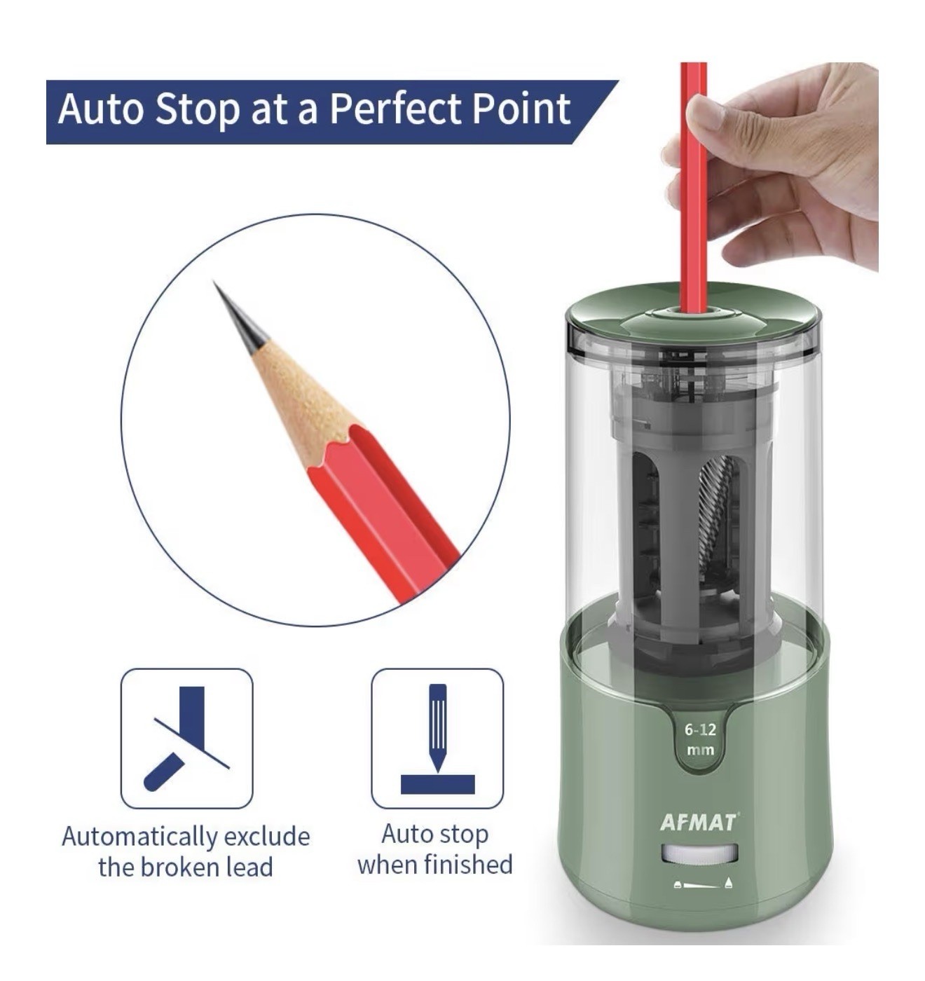 AFMAT Electric Pencil Sharpener, Auto Stop, Super Sharp & Fast, Electric Pencil
