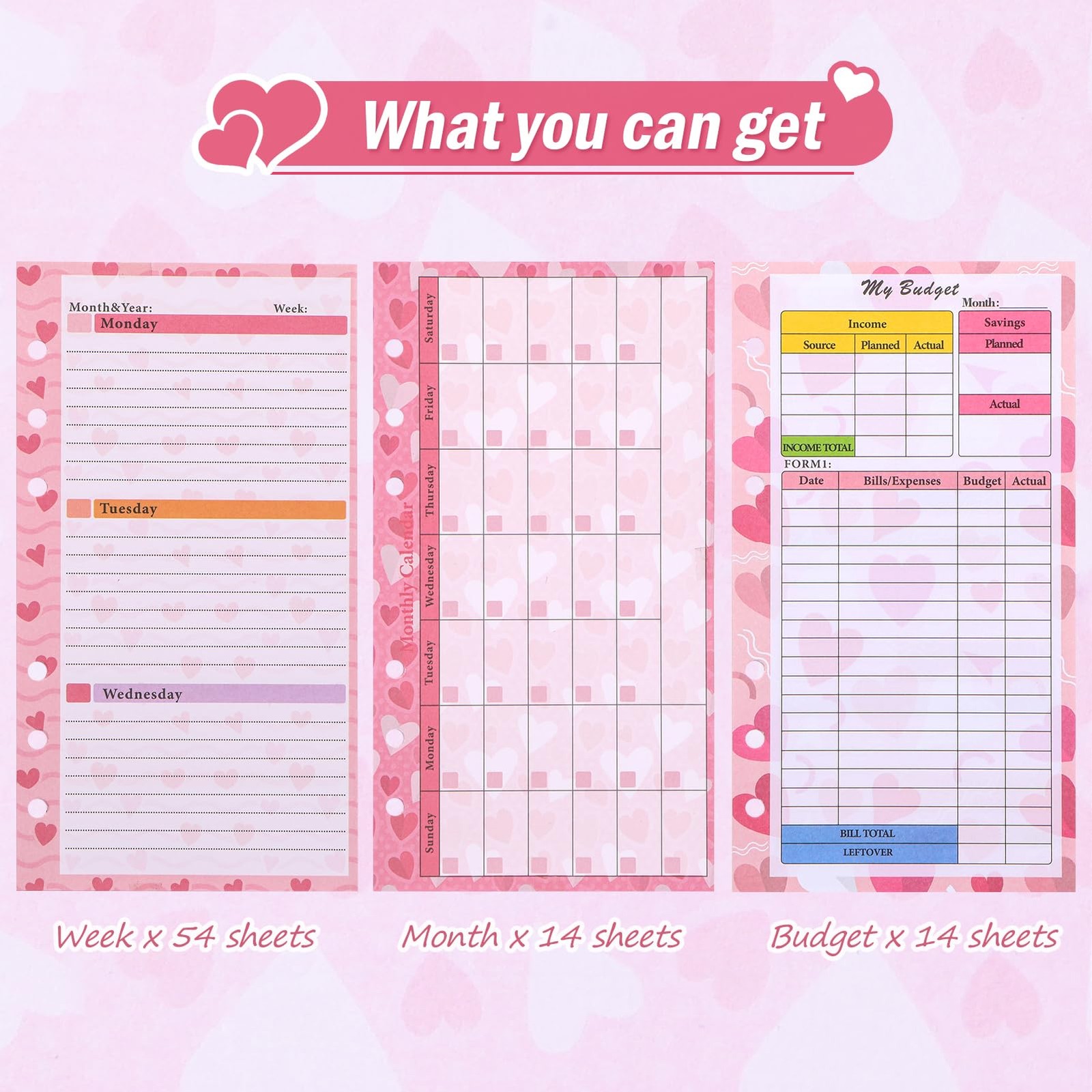 3 Pack A6 Planner Refill Paper & Budget Sheets, Monthly Weekly Planner Losse Lea