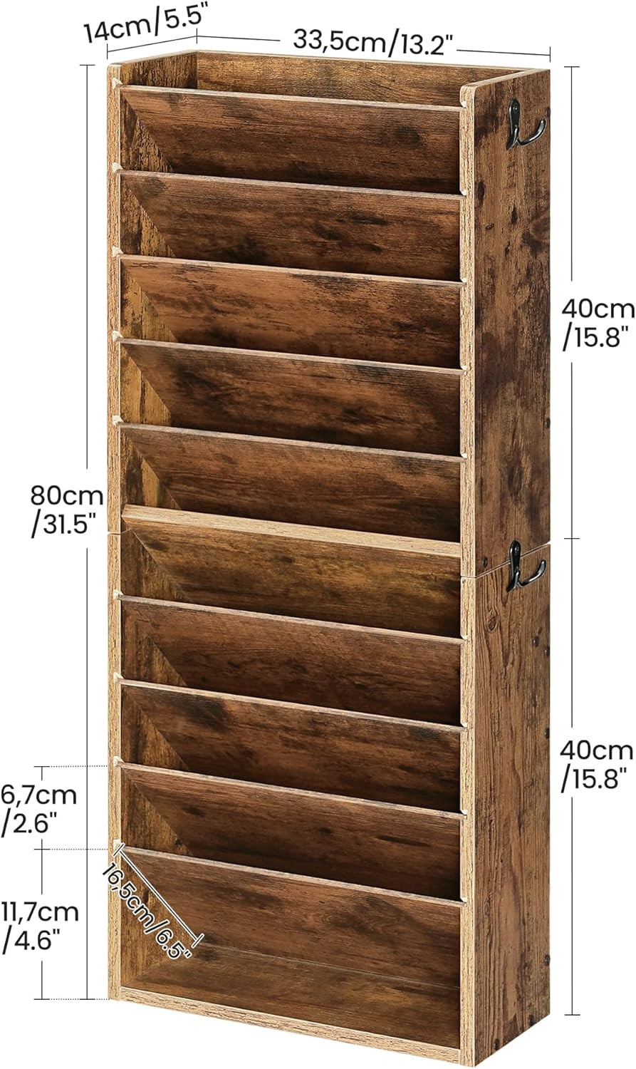 Wall File Organizer, 10-Tier Hanging Mail Organizer, Wall Mount File Holder with