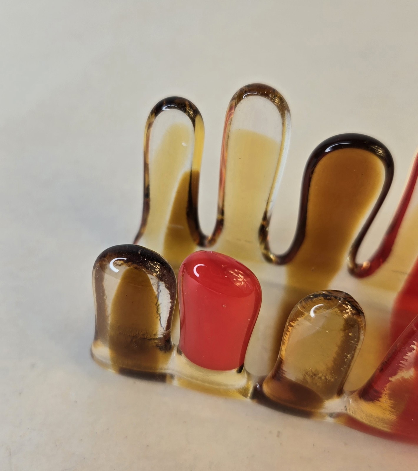 Handblown Glass Business Card Holder Warm Tones Red Orange Yellow Signed LUCIA