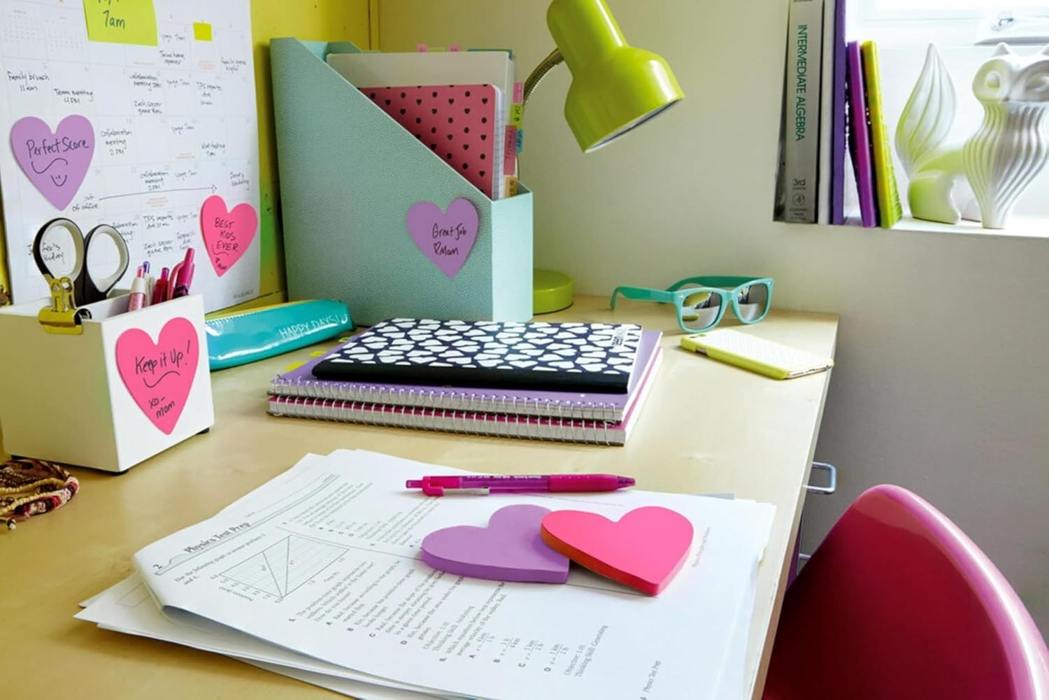 Heart Shaped Post it Notes 3×3 Assorted Pink Purple 2 Pads 75 Sheets Recyclable