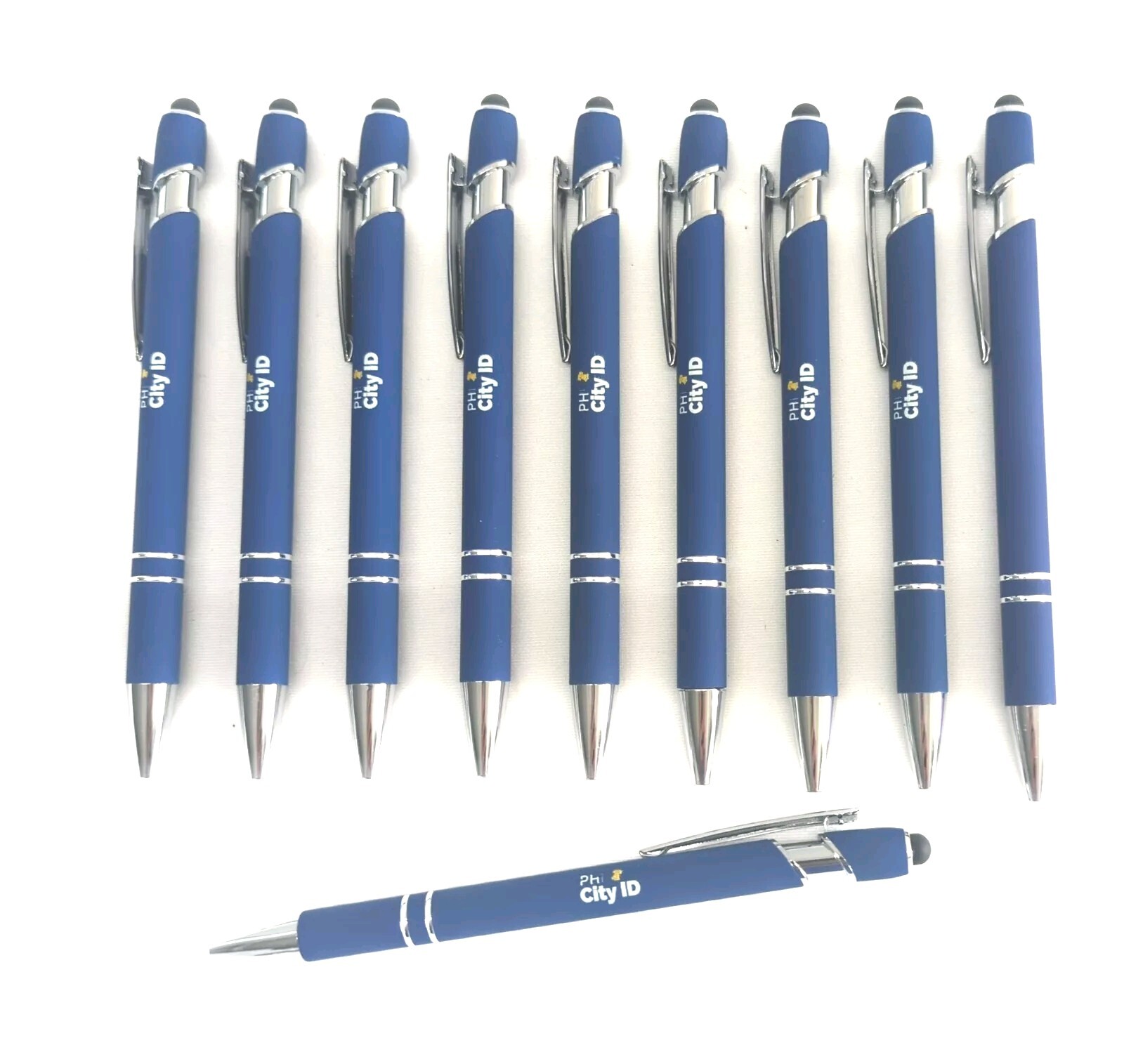 10ct Misprint/Overstock Lot Alpha Metal Soft Touch Stylus Click Pens ROYAL BLUE