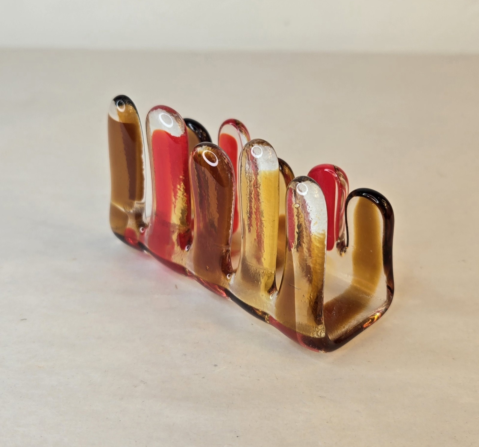 Handblown Glass Business Card Holder Warm Tones Red Orange Yellow Signed LUCIA