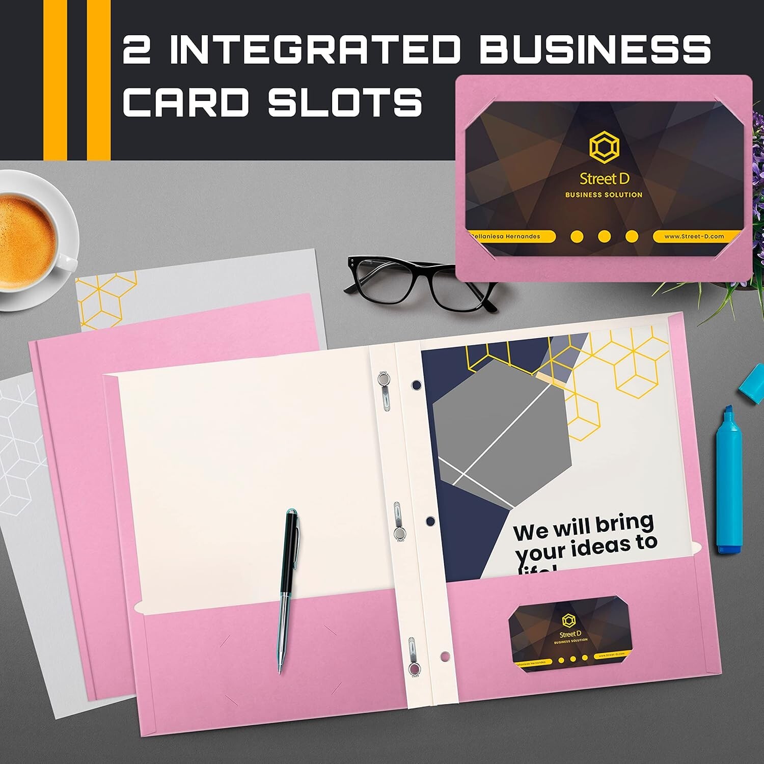 Better Office Products Pink Paper 2 Pocket Folders with Prongs 50 Pack Free Ship