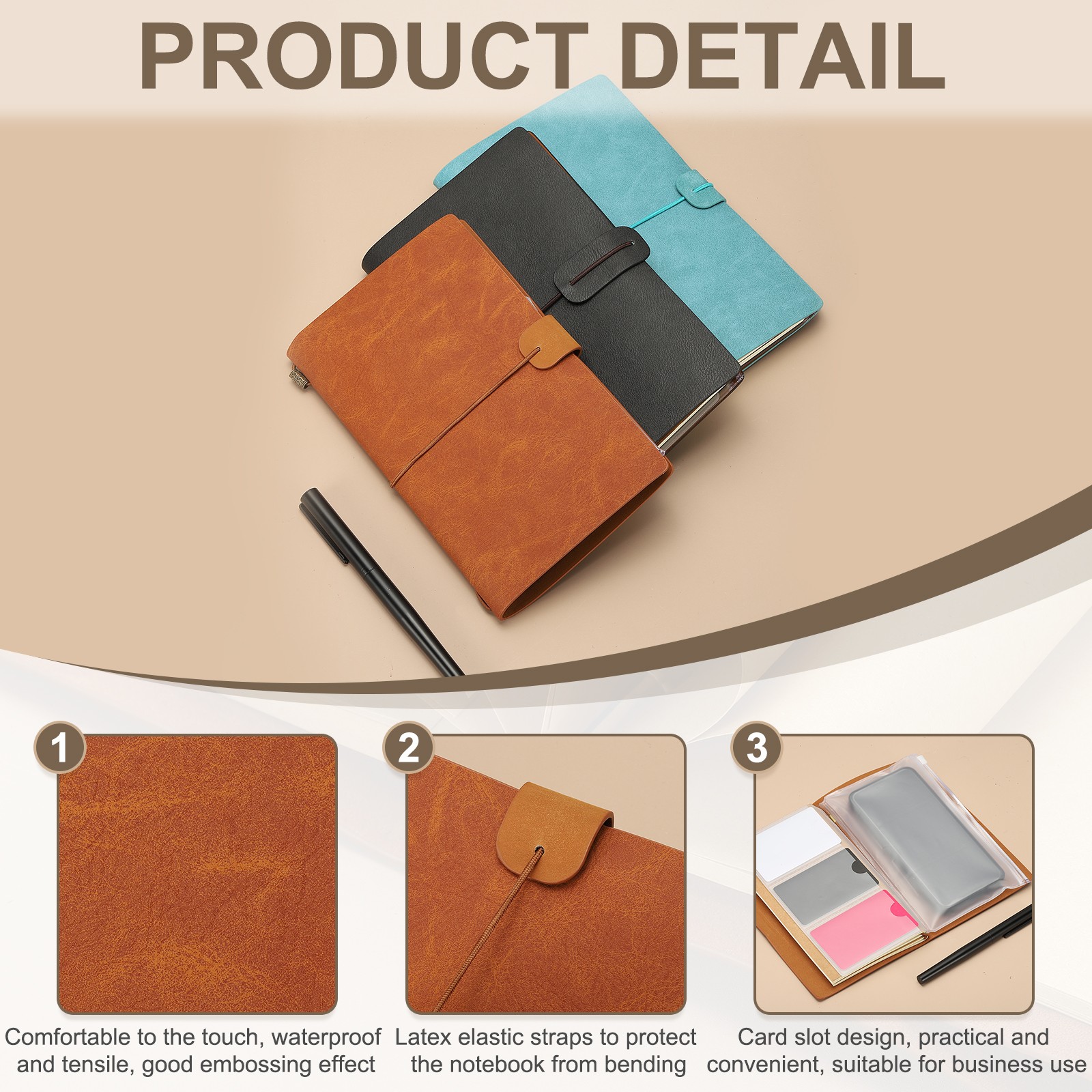 1Pcs, Vintage Retro PU Leather Notebook for Travel Diary Planner Dark Blue
