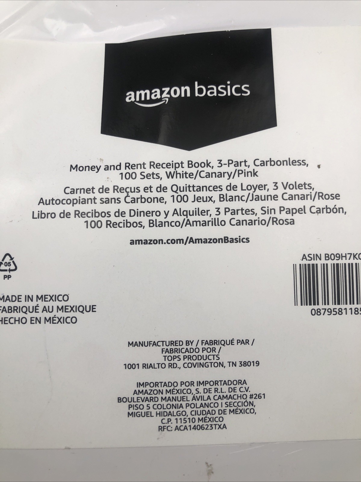 Amazon Basics Money Rent Receipt Book 3 Part Carbonless 100 Sets 11”x7 3/4”