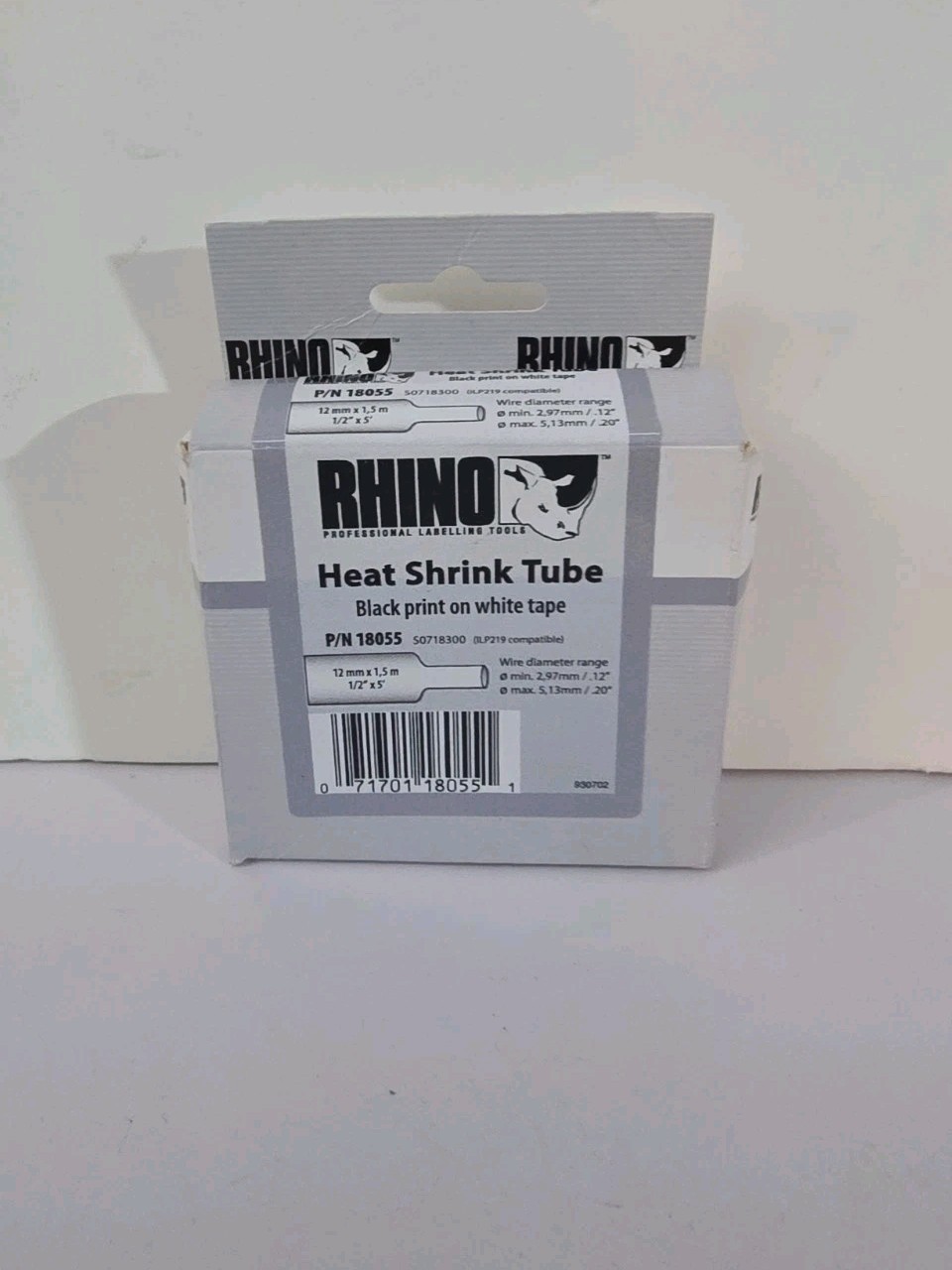 DYMO 18055 Heat Shrink Tube Label Tape 0.5″ x 5′ White/Black Print – NEW 1 Roll