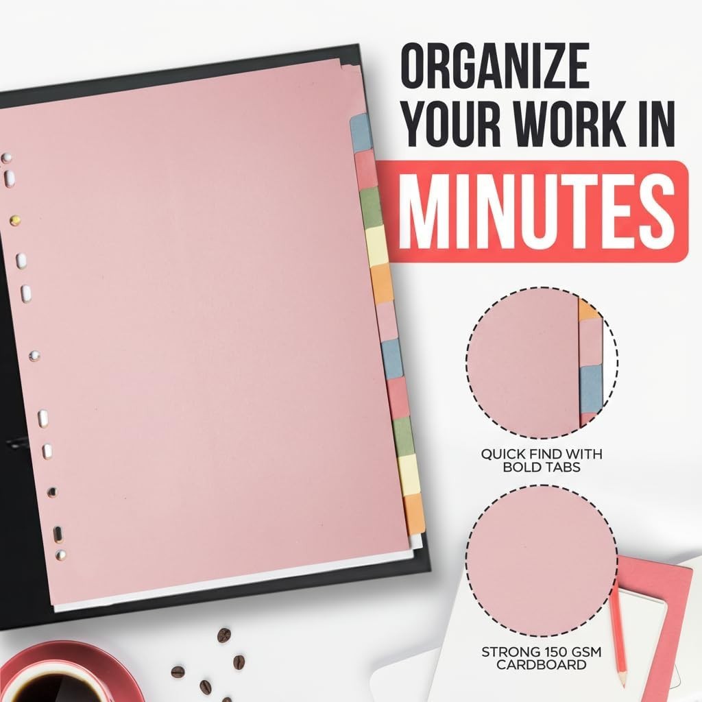 A4 12-Part Color-Coded Binder Dividers with Tabs