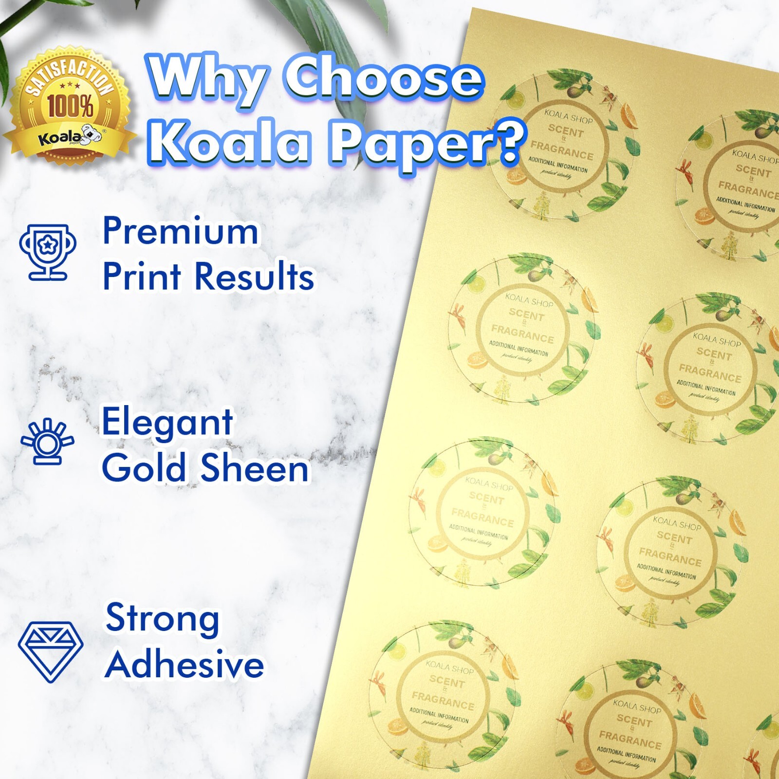 Koala Round Label 2 In Gold Foil Sticker Paper 240-720 Printable Circle Labels
