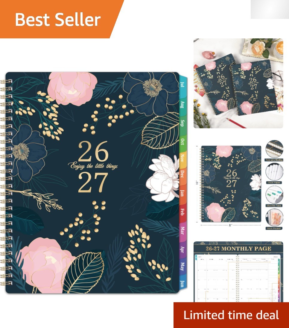 Durable 2026-2027 Academic Planner – Twin-Wire Binding & Back Pocket, 8” x 10”