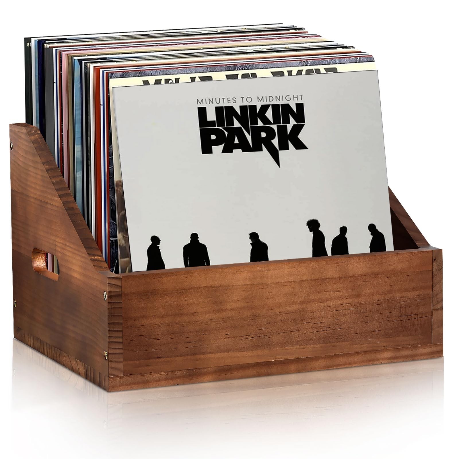 Wooden Vinyl Record Storage Crate, Large-Capacity Retro Holder Brown