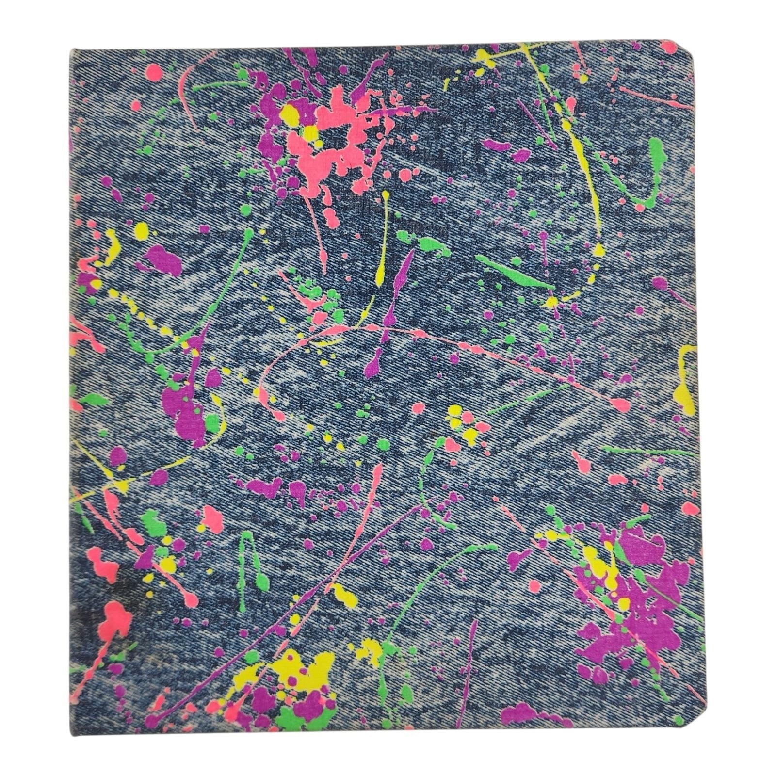 Vintage 80s/90s 1.5″ 3 Ring Binders (2) Pop Art Paint Splatter Fabric Retro