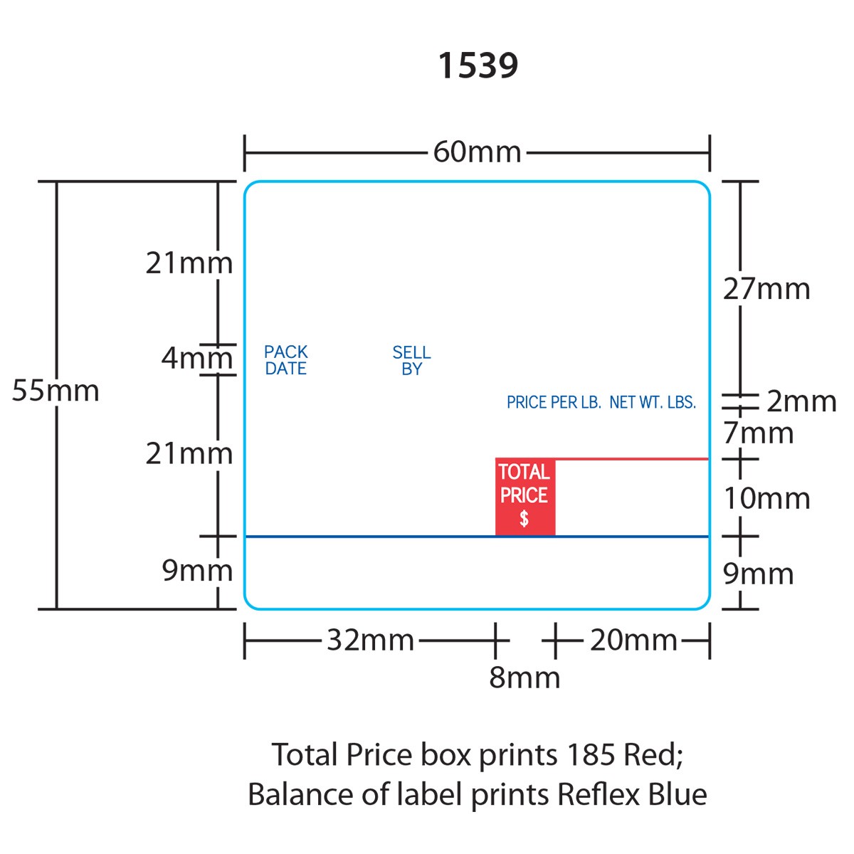 Digi 1539 for DP-120/SM-90/SM-300B 55mm, Red/Blue, 15 Rolls, 830 Labels per Roll
