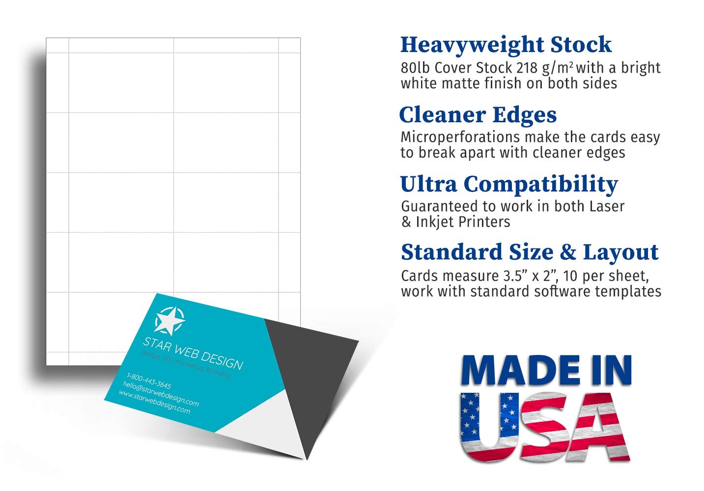 Heavyweight White Blank Business Card Paper – 20 Sheets / 200 Business Cards …