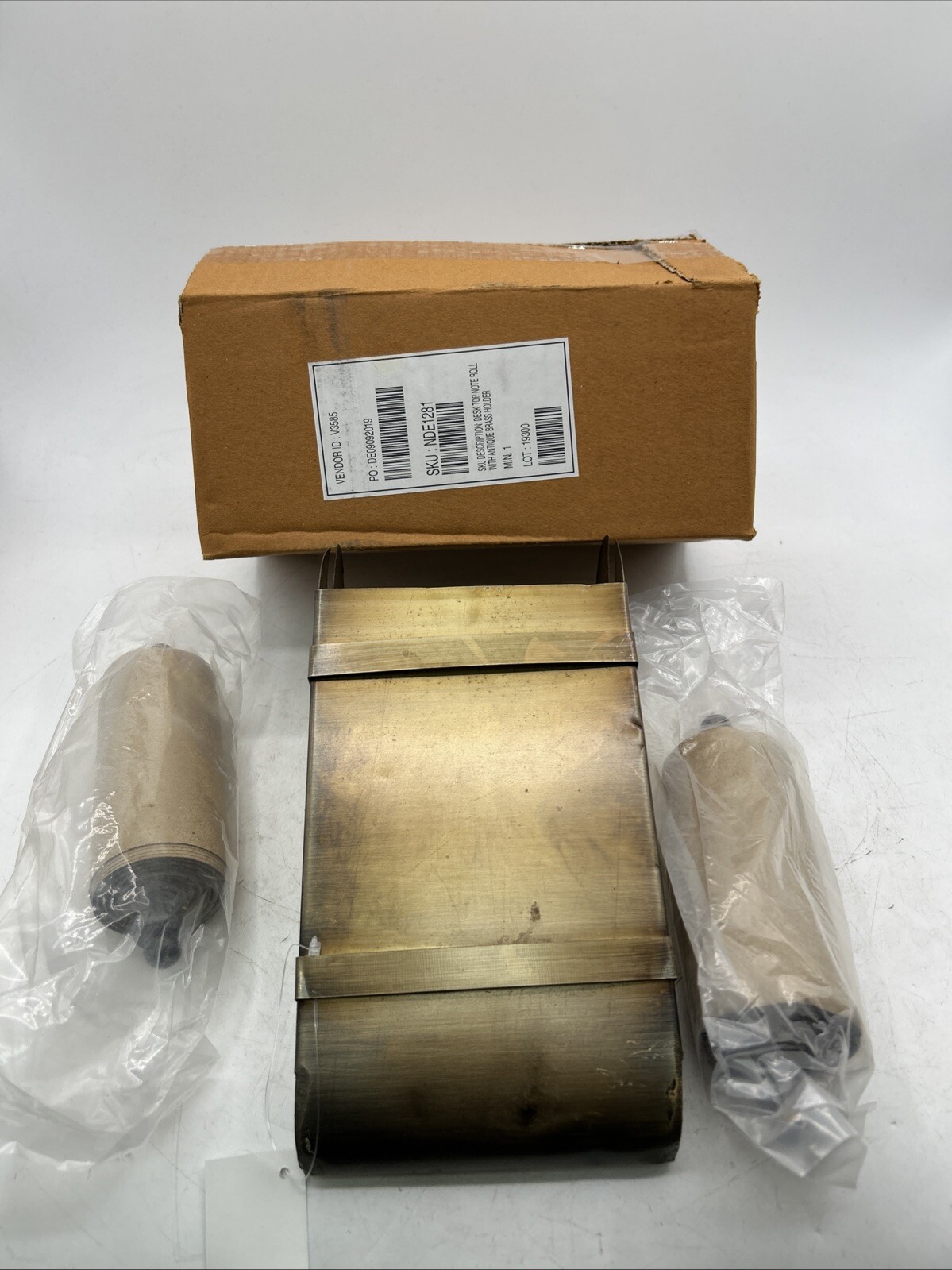 NDE1281 Desk Top Note Roll with Holder, Brown See Pics 30 Days Warranty
