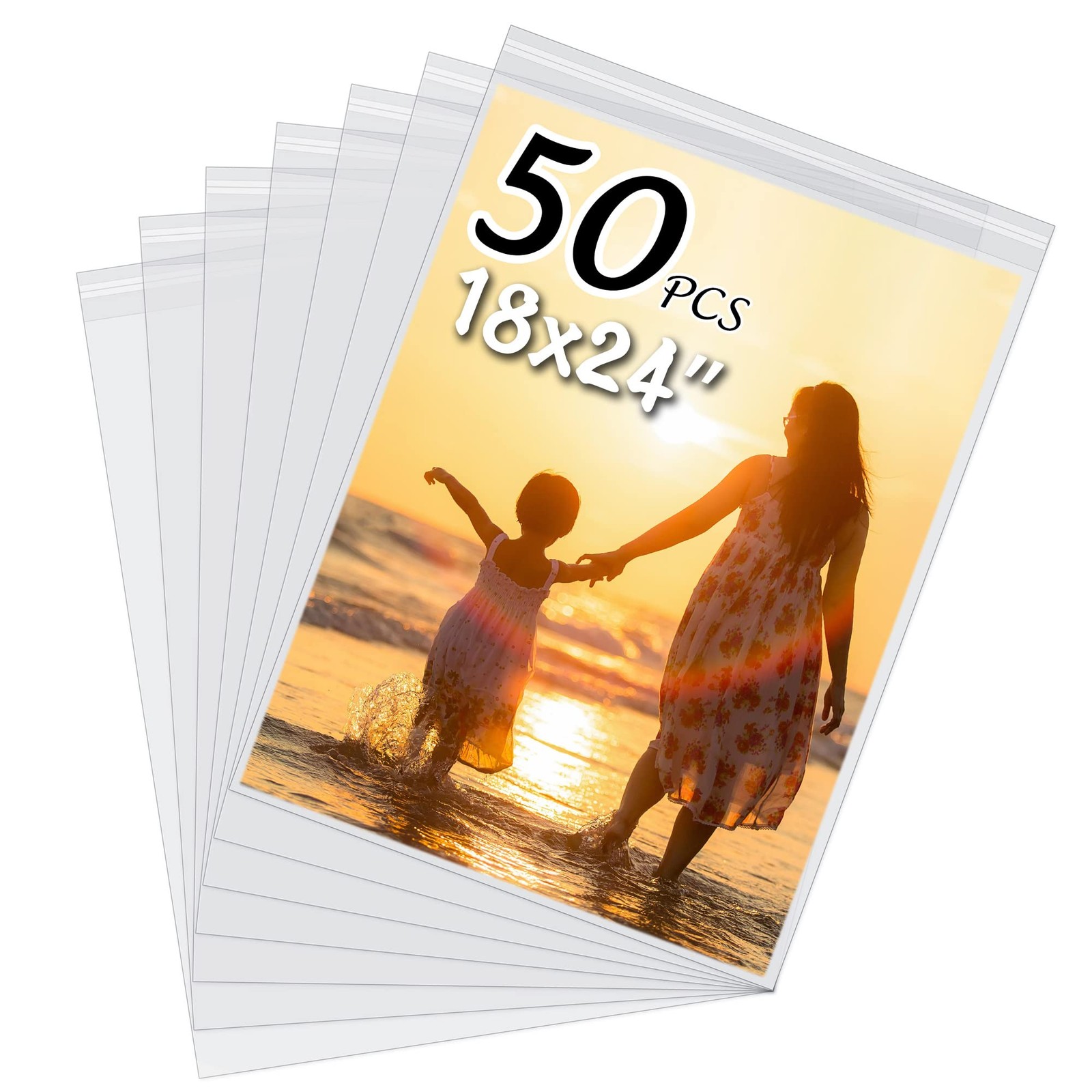 50 Pack Acid-Free Crystal Clear Sleeves Storage Bags for 18×24 Art Prints/Pictur