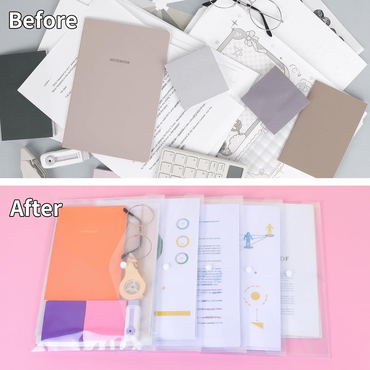 EOOUT 14pcs Plastic Envelopes, Clear Poly Folders with Button Snap Closure for D