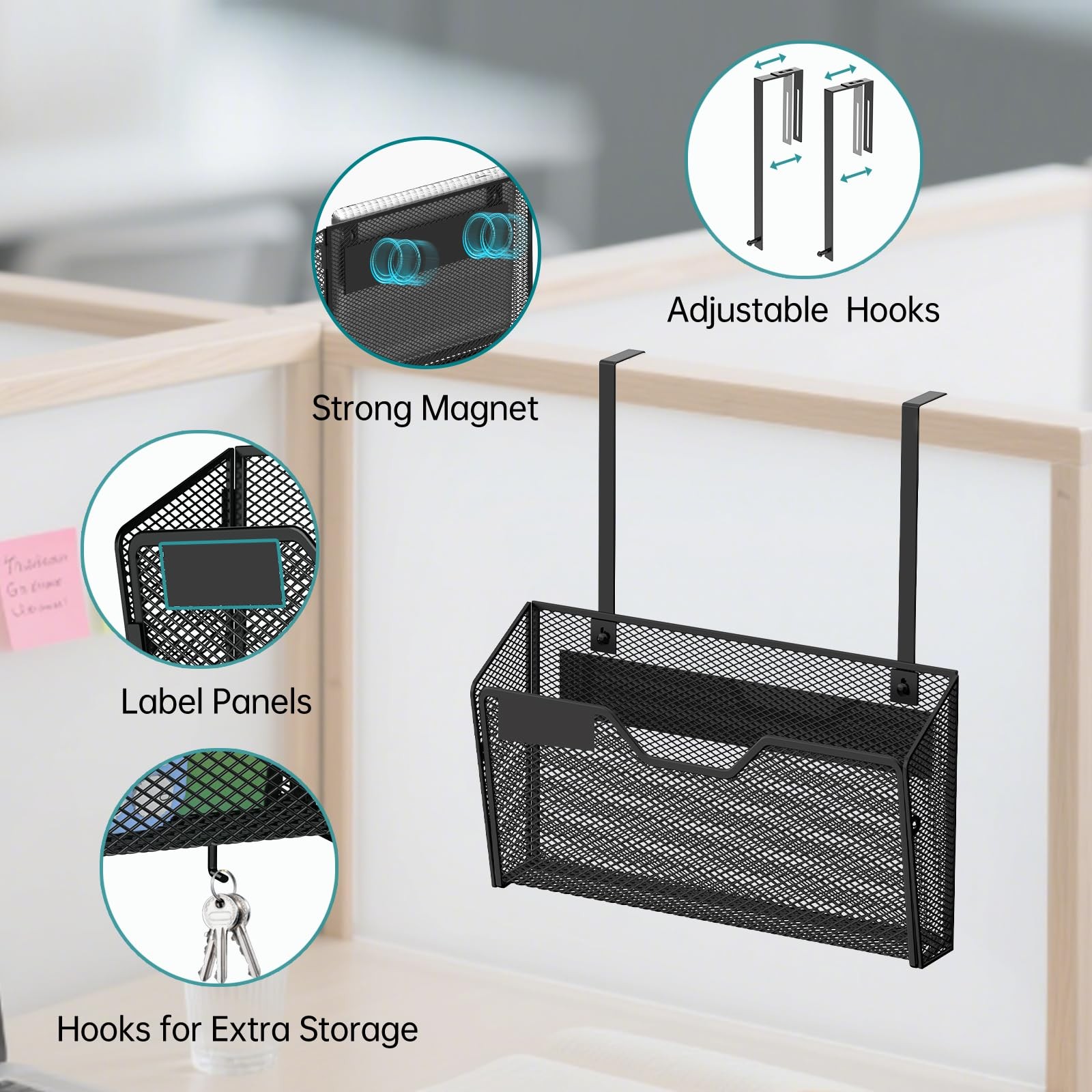 3 Pack Magnetic File Holder Wall File Organizer with Label Panel and 2 Hooks …