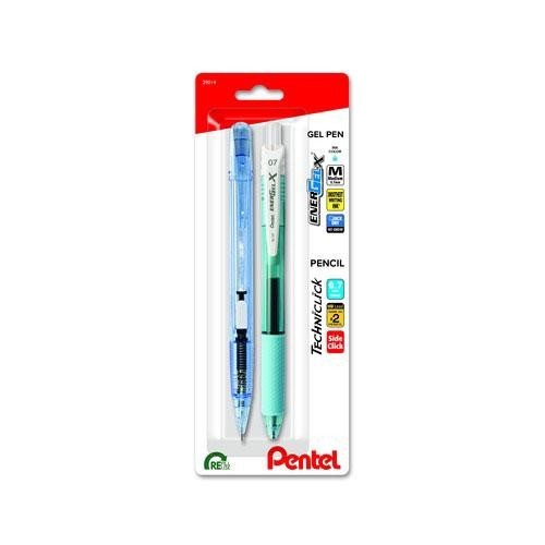 Pentel EnerGel-X Gel Pen & Techniclick Mech Pencil 0.7mm Sky Blue Office School
