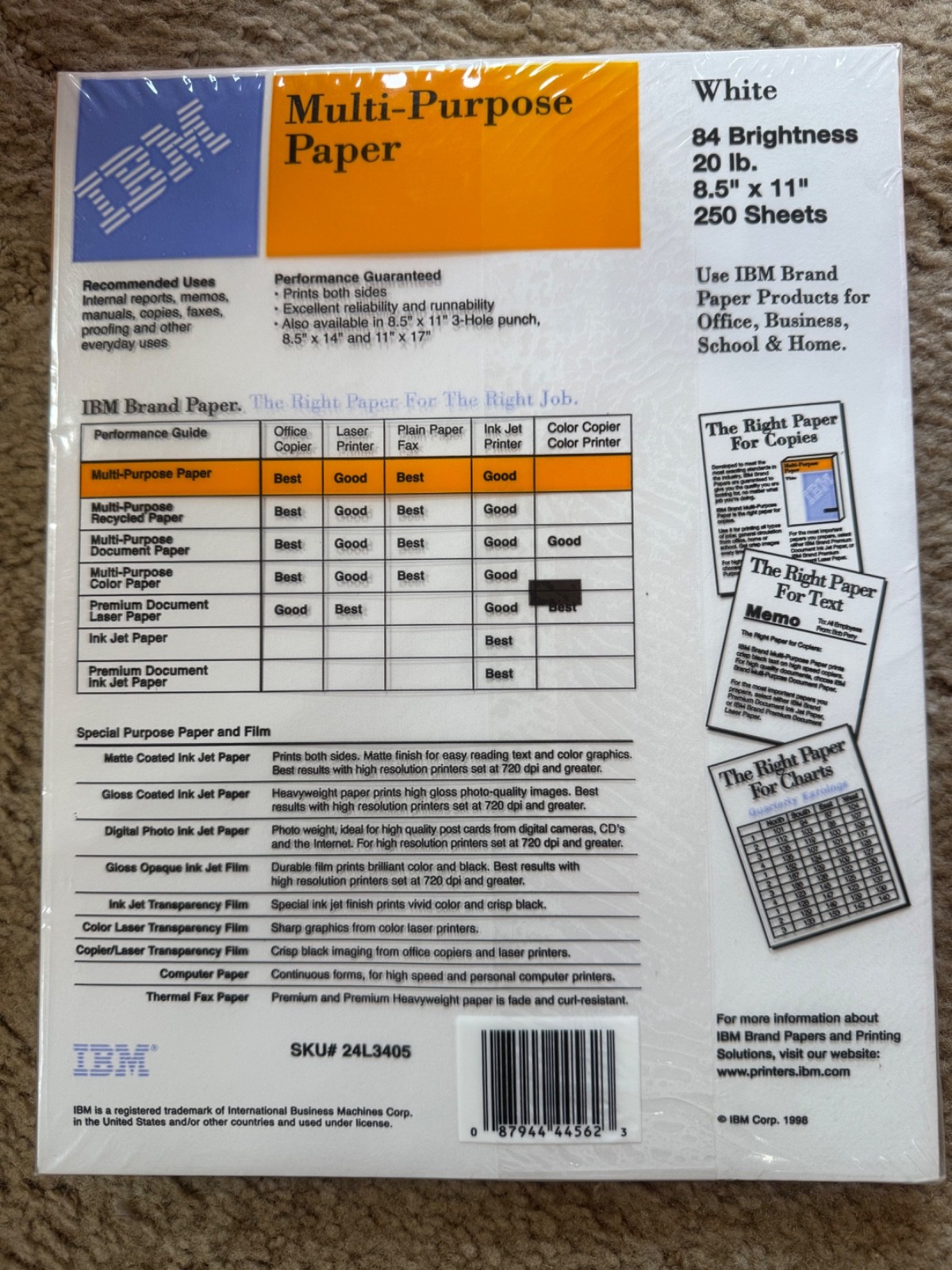 IBM Multipurpose paper White 84 Brightness 20 lb 250 sheets Multi-Purpose