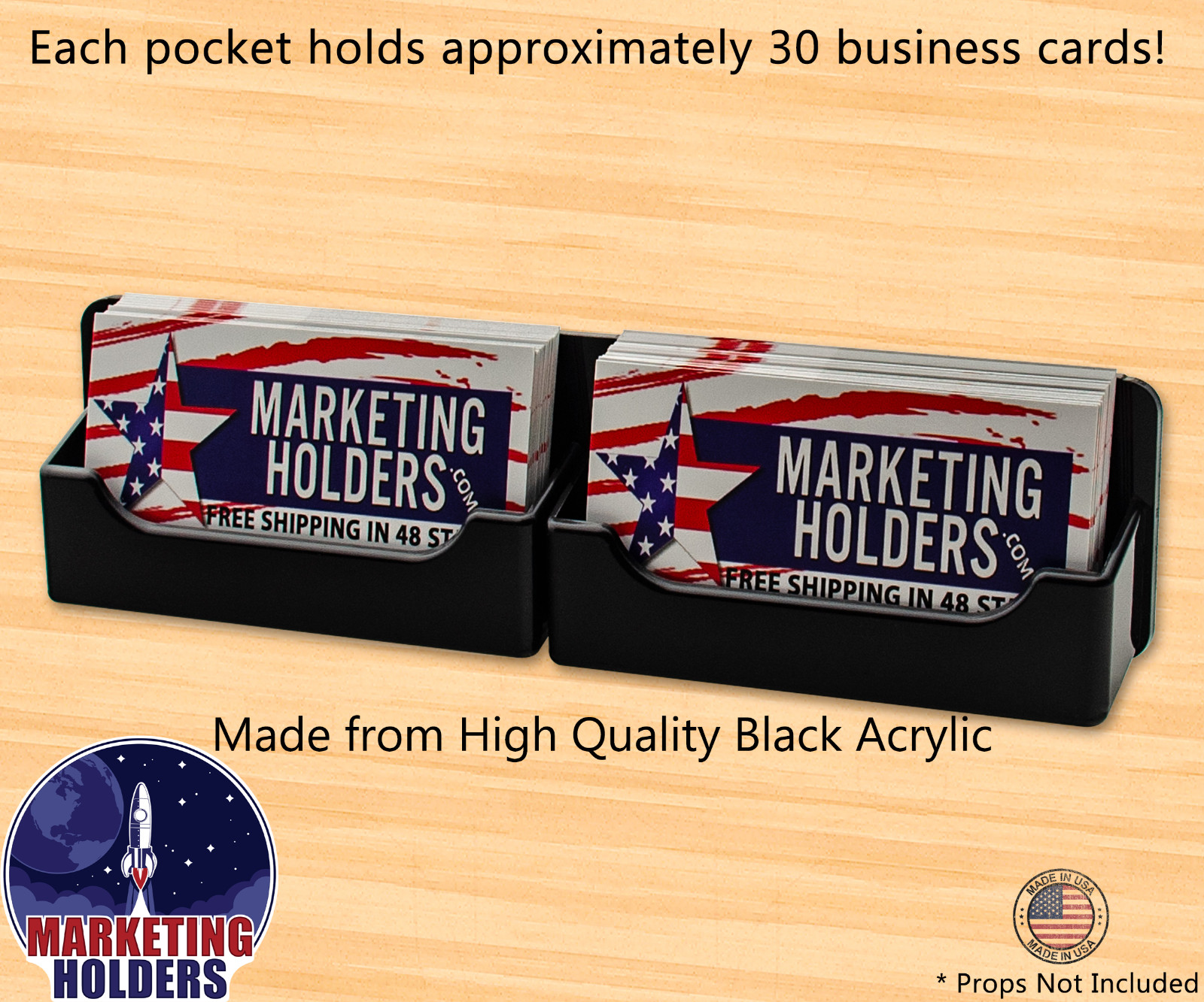 Black 2 Pocket Horizontal Business Card Holder Wall Mount Hanging Acrilyc