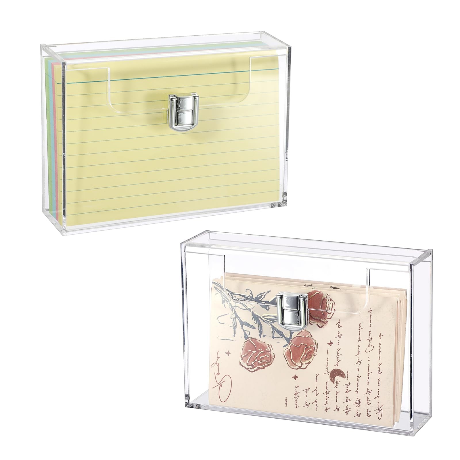 BTSKY 2 Pack Clear Acrylic Index Card Box for 4×6 Inch inch, Transparent