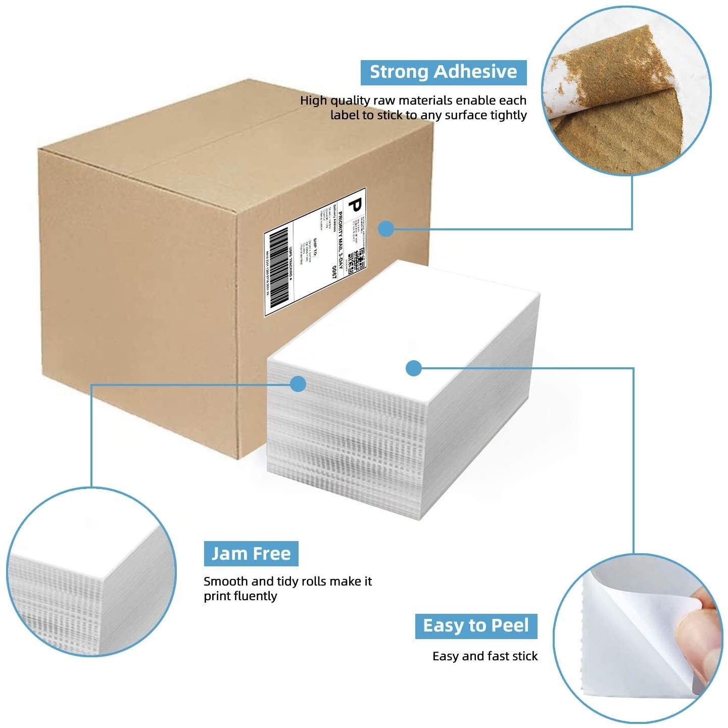 4×6 Fanfold Direct Thermal Mailing Shipping Labels Perforated for Zebra & Rollo