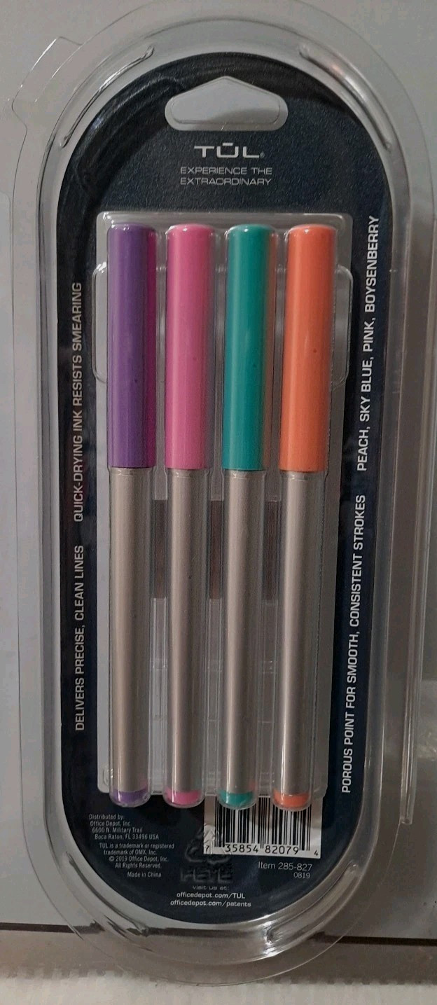 TUL Fine Liner Felt-Tip Pens Medium 1.0 mm – Blue Pink Peach Boysenberry Colors