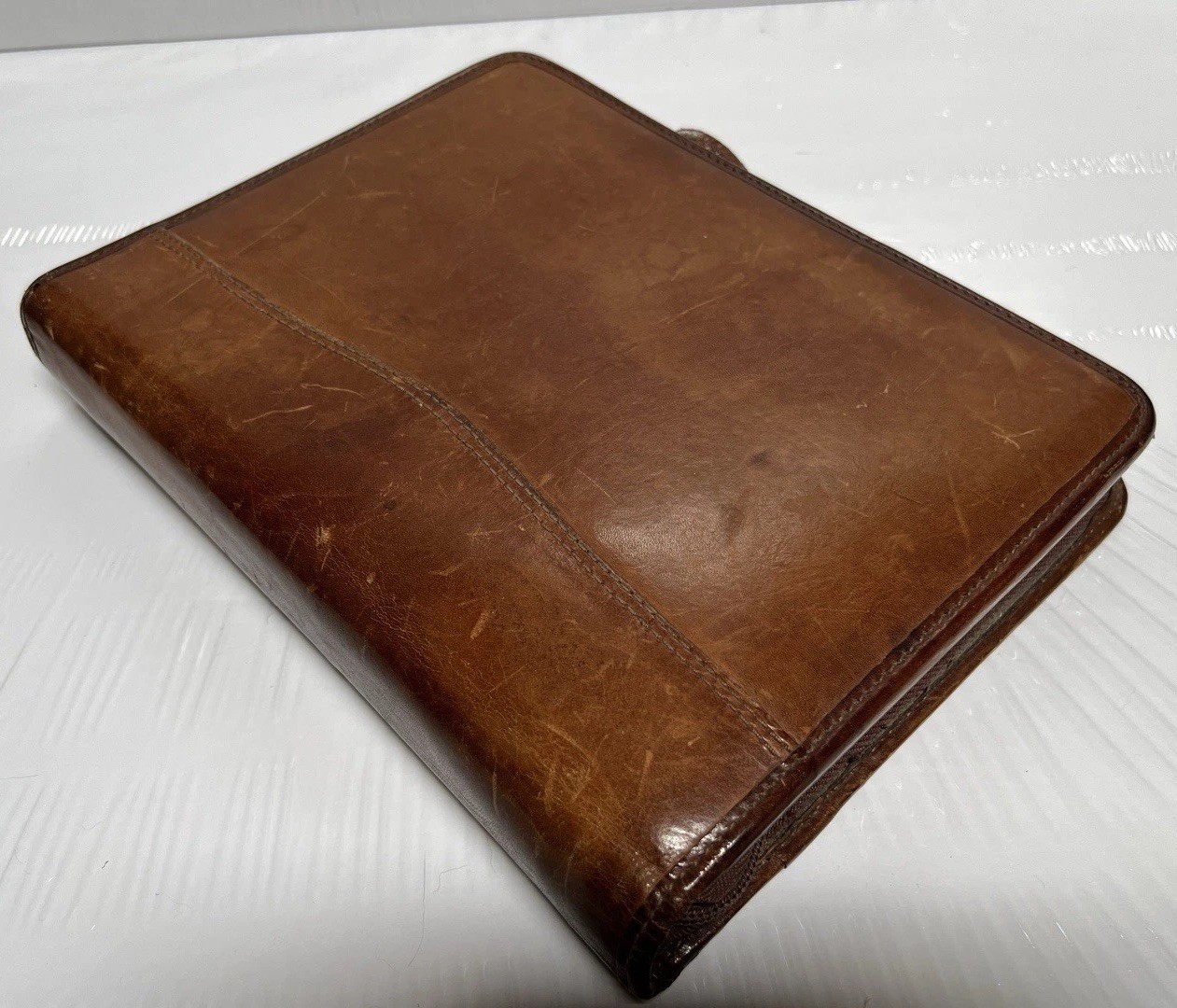 Vintage Day Timer Planner Brown Genuine Leather Organizer Binder Zip 7 Rings