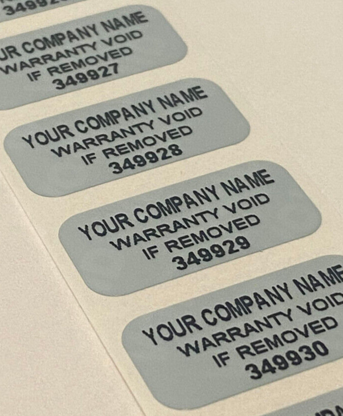 100 SMALL CUSTOM PRINTED SECURITY VOID LABELS ASSET STICKERS SEALS 1 X .50 INCH