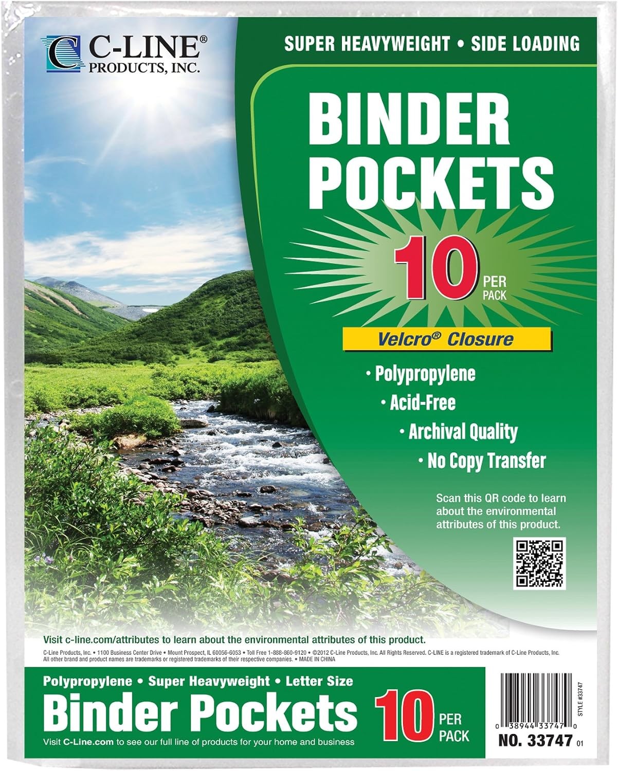 C-Line Biodegradable Acid-Free Poly Binder Pocket with 1-Inch Gusset, Side Loadi